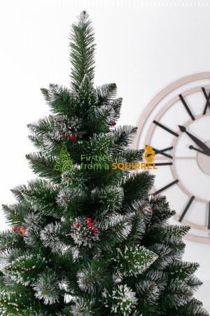 Artificial Christmas tree "Crystal" PVC white tips with crystals and red berries