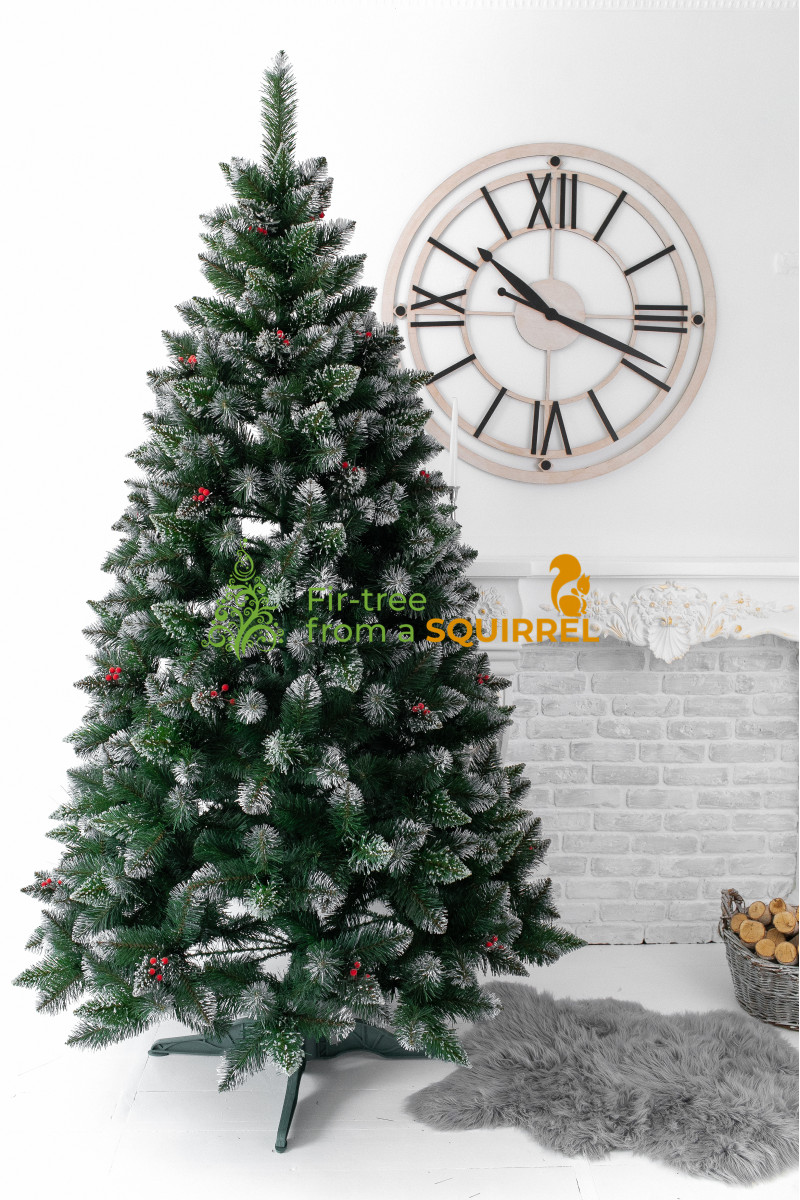 Artificial Christmas tree "Crystal" PVC white tips with crystals and red berries